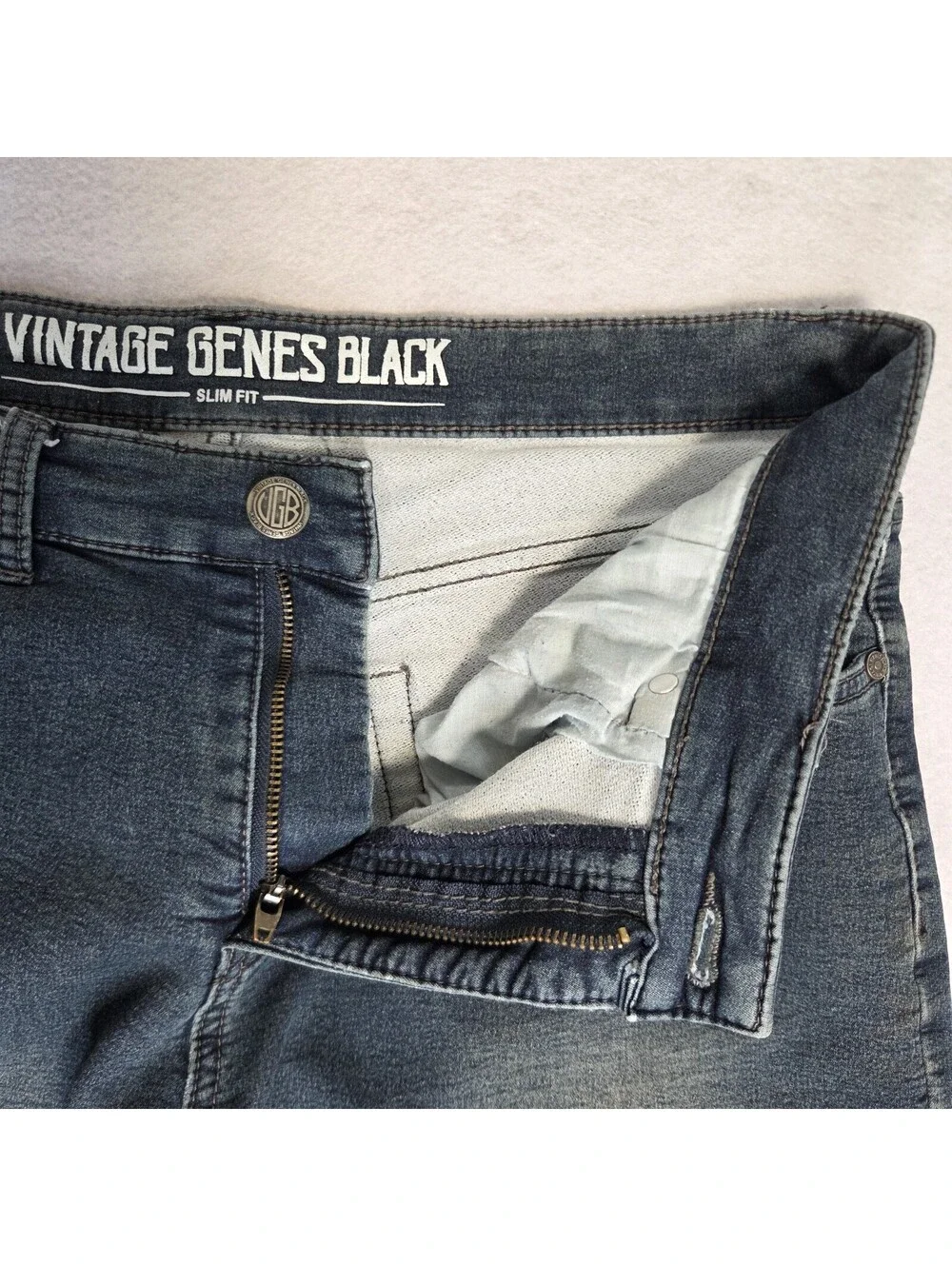 Vintage Genes Black Jeans Mens 34x32 Slim Fit Straight Faded Stretch Gray Denim